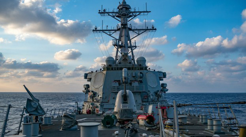 The USS Barry conducts operations in the South China Sea near the Paracel Islands, April 28, 2020. U.S. Navy handout photo by Samuel Hardgrove