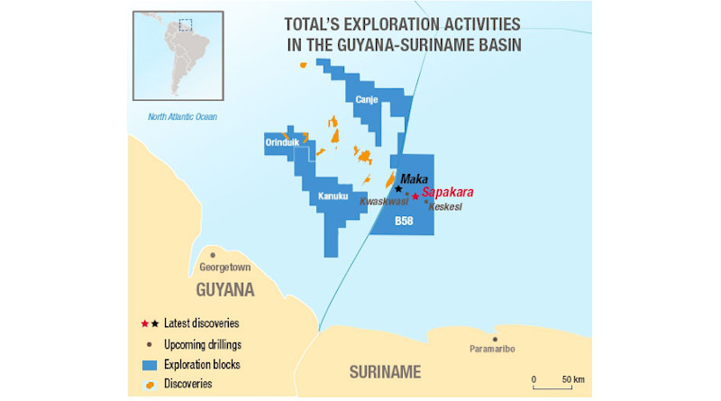 Total's exploration activities in the Guyana-Suriname Basin. Credit: Total