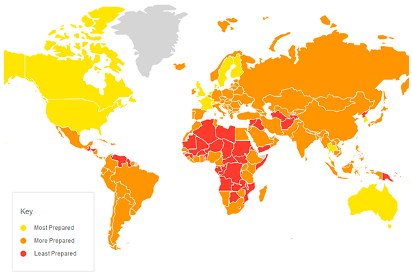 Figure 2. Countries best and least prepared for an epidemic: capability to respond to an epidemic or pandemic in 2019