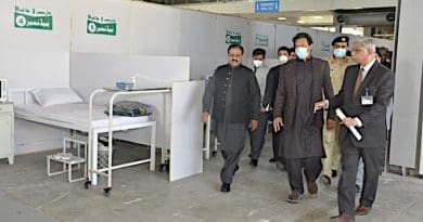 Pakistan's Prime Minister Imran Khan along with Chief Minister Punjab Sardar Usman Bazdar visit the Coronavirus Quarantine Center established at the Expo Center Lahore, Pakistan. Photo Credit: Government of Pakistan, Twitter