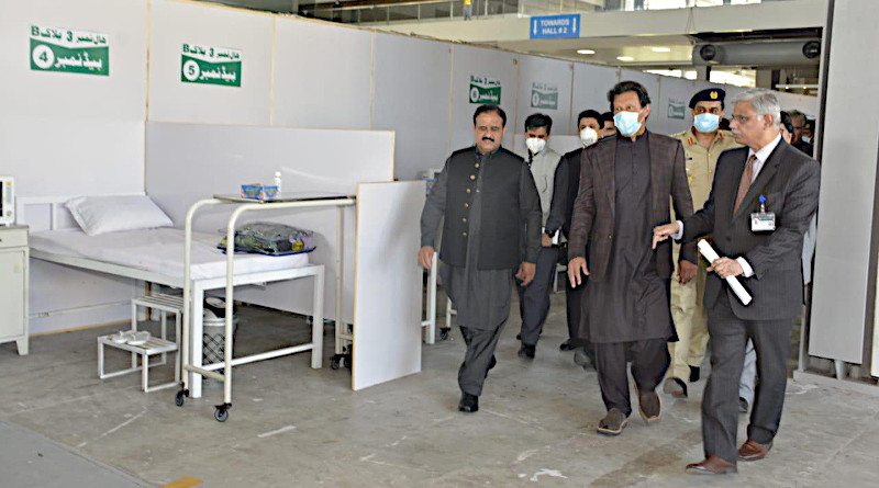 Pakistan's Prime Minister Imran Khan along with Chief Minister Punjab Sardar Usman Bazdar visit the Coronavirus Quarantine Center established at the Expo Center Lahore, Pakistan. Photo Credit: Government of Pakistan, Twitter