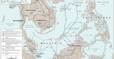 Detail of map showing maritime claims in South China Sea