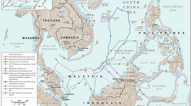 Detail of map showing maritime claims in South China Sea
