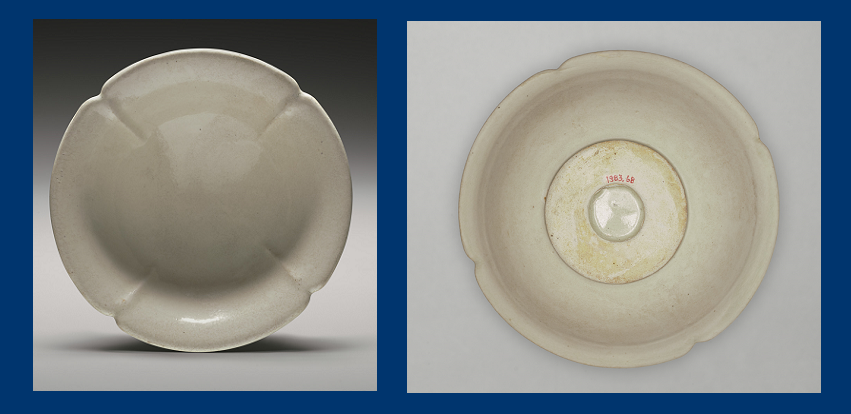 Lobed dish from China, 9th century, front and back: Such pieces, widely traded throughout Asia, influenced Islamic ceramics (Yale University Art Gallery)