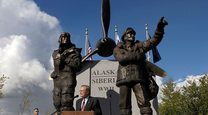 The Lend-Lease Memorial in Fairbanks, Alaska commemorates the shipment of U.S. aircraft to the Soviet Union along the Northwest Staging Route. Photo Credit: U.S. Air Force Staff Sgt. D. Myles Cullen, US Air Force