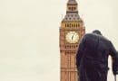 Man Elderly Cane Big Ben Westminster Churchill London Parliament