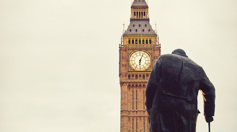 Man Elderly Cane Big Ben Westminster Churchill London Parliament