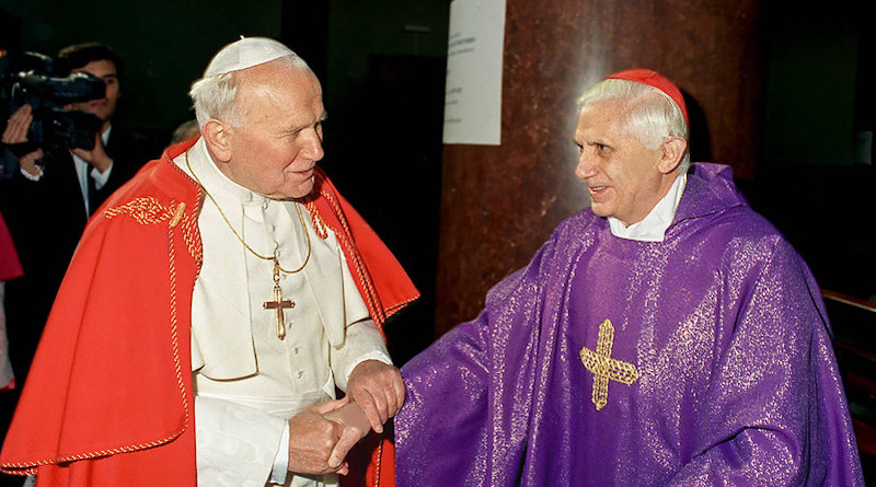 Pope John Paul II and Cardinal Joseph Ratzinger, who would become the future Benedict XVI. Photo Credit: Public Domain