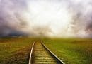 storm weather clouds Railroad Tracks Tracks Railway Train Landscape