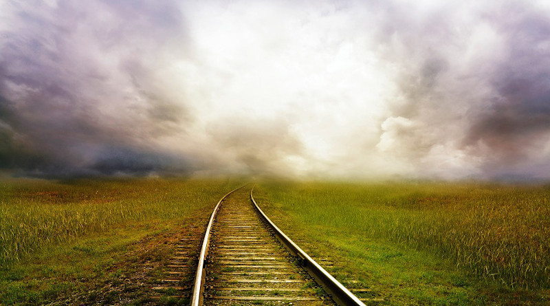 storm weather clouds Railroad Tracks Tracks Railway Train Landscape