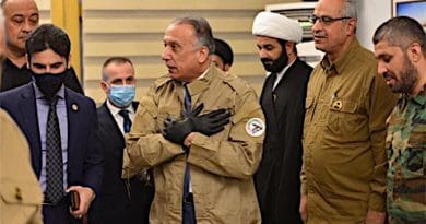 Iraq's newly-elected Prime Minister Mustafa al-Kadhimi visits Hashad al-Sha'abi command center and poses with a Hashad uniform. Photo Credit: Fars News Agency