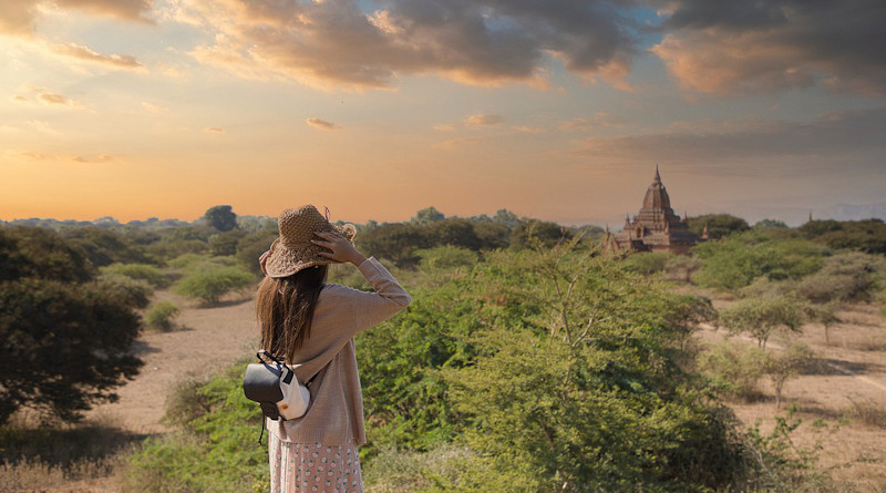 Tourism Girl Traveler Bagan Myanmar Burma Asia Temple