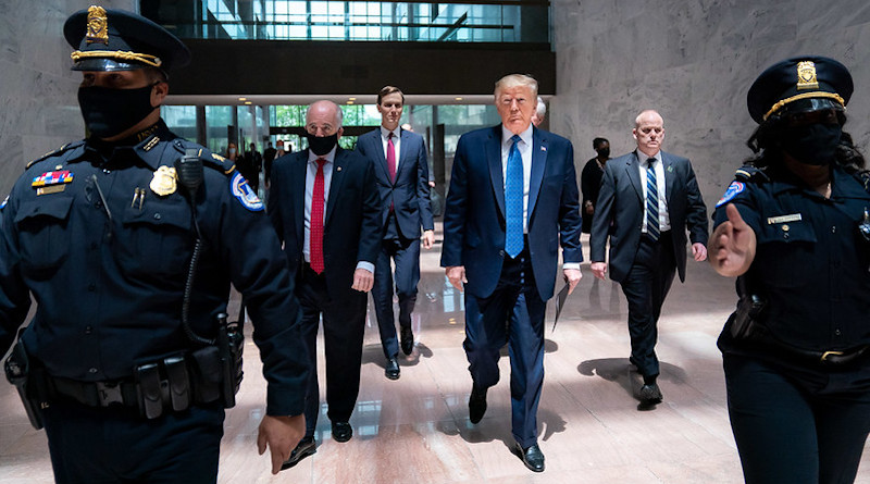 President Donald J. Trump arrives on Capitol Hill to attend a Senate Republican policy luncheon Tuesday, May 19, 2020, in Washington, D.C. (Official White House Photo by Tia Dufour)