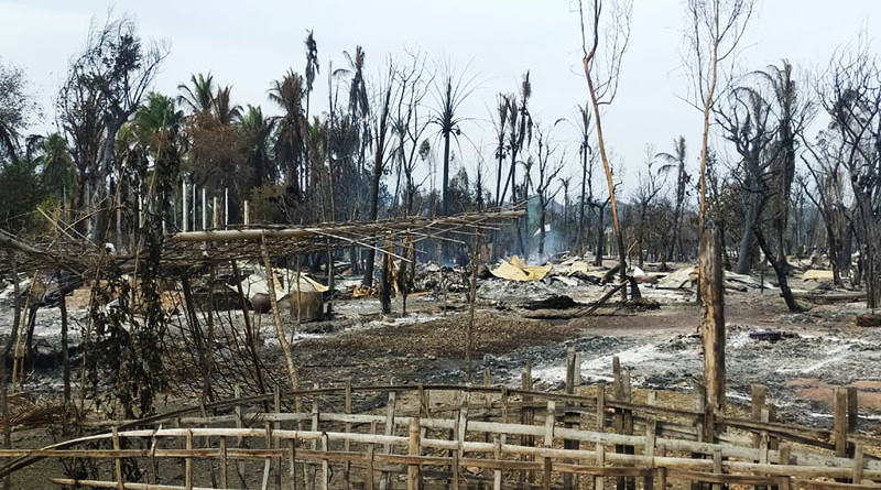 Blaze burns around 200 homes in Lekka village, Mrauk-U Township, Myanmar. Photo Credit: DMG