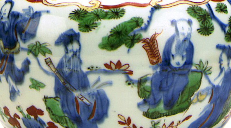 Detail of Wucai jar with the Eight Immortals, Ming, Wanli reign, 1573–1620. Credit: Los Angeles County Museum of Art, Wikipedia Commons