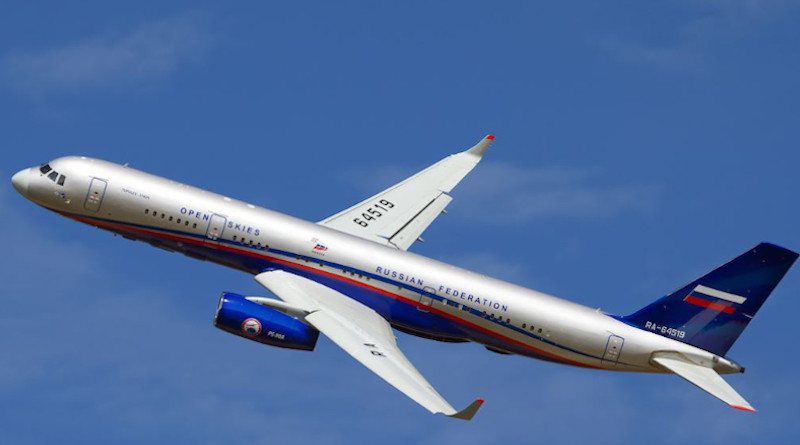 A Russian Tupolev-214 airplane displays the Open Skies markings. Photo Credit: Open Skies official website