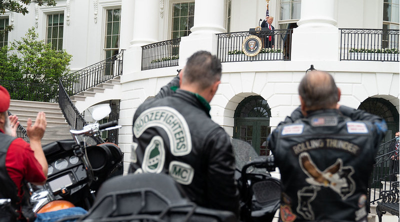 Veterans listen and applaud as President Donald J. Trump delivers remarks during the Rolling to Remember: Honoring Our Nations Veterans and POW-MIA event Friday, May 22, 2020, on the Blue Room Balcony of the White House. (Official White House Photo by Shealah Craighead)