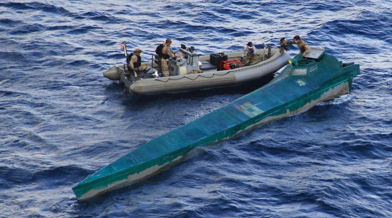 The guided-missile destroyer USS Pinckney, with an embarked U.S. Coast Guard law enforcement detachment team, conducts enhanced counternarcotics operations in the eastern Pacific Ocean, recovering an estimated 3,000 pounds of cocaine, May 14, 2020. The Pinckney is deployed to the U.S. Southern Command area of responsibility to support Joint Interagency Task Force South’s mission, which includes countering illicit drug trafficking in the Caribbean Sea and the eastern Pacific. Photo Credit: Coast Guard