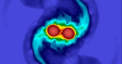 The results from a numerical relativity simulation of two merging neutron stars similar to GW170817. CREDIT: University of Birmingham