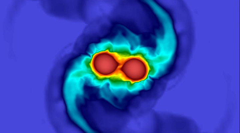 The results from a numerical relativity simulation of two merging neutron stars similar to GW170817. CREDIT: University of Birmingham