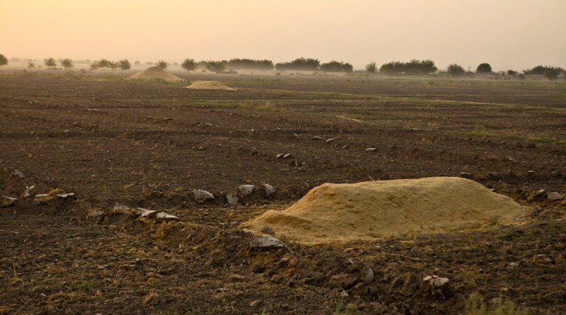 Piles of processed wheat sit on cultivated farmland waiting to be packaged in Nawa, Helmand province, Afghanistan. Photo Credit: Cpl. Marco Mancha, II Marine Expeditionary Force.