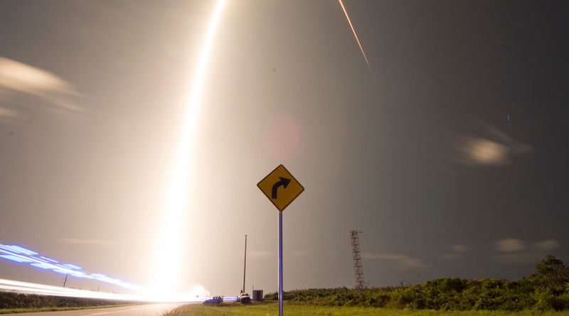 SpaceX Falcon 9 rocket launches Starlink at Cape Canaveral Air Force Station, Florida, on May 23, 2019, putting 60 satellites into orbit (U.S. Air Force/Alex Preisser)