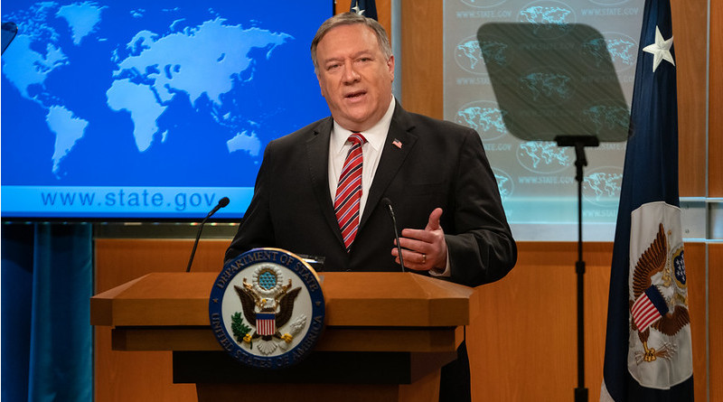 U.S. Secretary of State Michael R. Pompeo delivers remarks to the media in the Press Briefing Room, at the Department of State in Washington, D.C., on April 29, 2020. [State Department Photo by Ronny Przysucha / Public Domain]