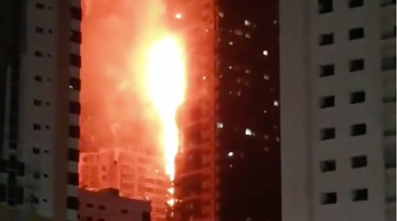 Footage on Twitter purportedly showed the blaze ripping through Abbco Tower in Sharjah's Al Nahda area. (Screengrab)