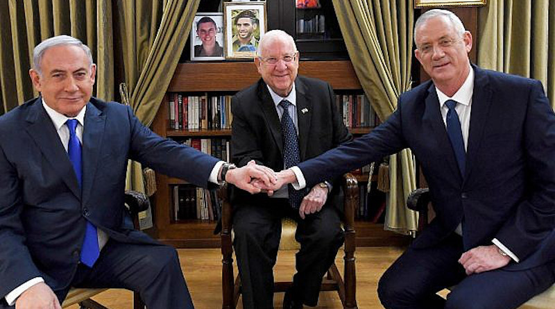 File photo of President Reuven Rivlin meets with Prime Minister Benjamin Netanyahu and Blue and White party leader Benny Gantz at the President's Residence in Jerusalem on September 23, 2019. Photo Credit: Haim Zach/GPO