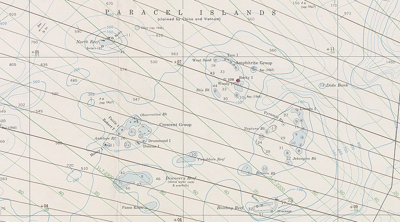 Nautical Chart of the northern South China Sea, with Paracel Islands and Macclesfield Bank. Credit: United States Naval Oceanographic Office