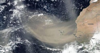 On June 18, 2020, NASA-NOAA's Suomi NPP satellite captured this visible image of the large light brown plume of Saharan dust over the North Atlantic Ocean. The image showed that the dust from Africa's west coast extended almost to the Lesser Antilles in the western North Atlantic Ocean. Credits: NASA Worldview