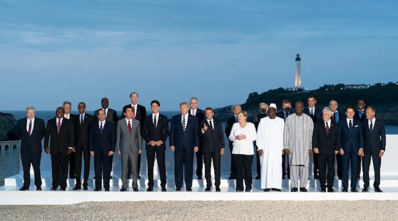 President Donald J. Trump joins the G7 Leadership and Extended G7 members as they pose for the “family photo” at the G7 Extended Partners Program Sunday evening, Aug. 25, 2019, at the Hotel du Palais Biarritz, site of the G7 Summit in Biarritz, France. (Official White House Photo by Andrea Hanks)