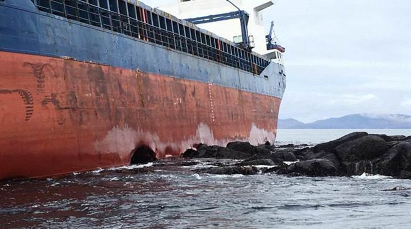 Photo of the grounded cargo vessel KAAMI. Photo Credit: Resolve Marine