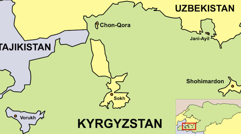 Location of Uzbekistan's Sokh District exclave surrounded by Kyrgyzstan. Credit: Wikipedia Commons
