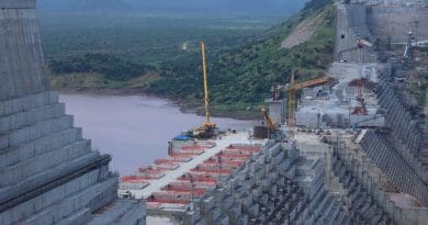 The giant Grand Ethiopian Renaissance Dam that Ethiopia is building on the Blue Nile in September 2019. Photo Credit: VOA