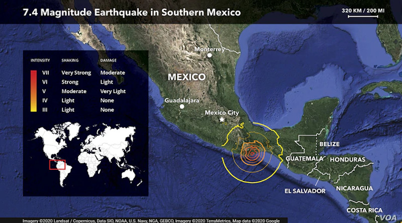 Mexico earthquake locator map. Photo Credit: VOA