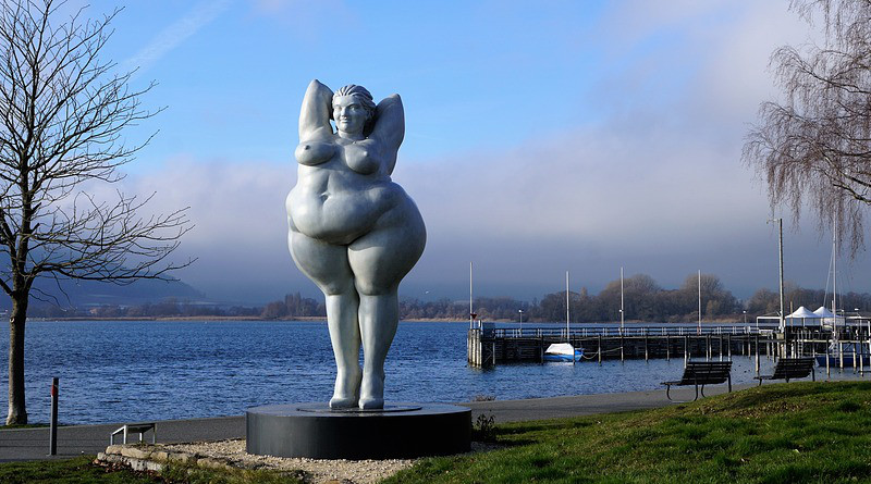 Statue Obese Obesity Lake Constance Lake Water Nature Figure Woman