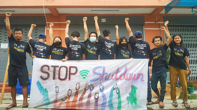 Protestors in Myanmar call for end to internet shutdown. Photo Credit: Min Bar Chay's facebook