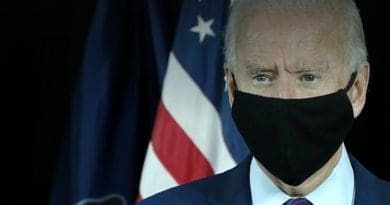 Presumptive Democratic Party presidential nominee Joe Biden wearing a face mask. Photo Credit: Video screenshot KDKA-TV interview (see below)