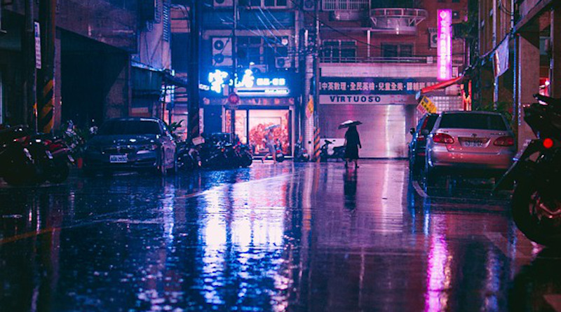 Monsoon Asia Rain Street Illumination Umbrella Water