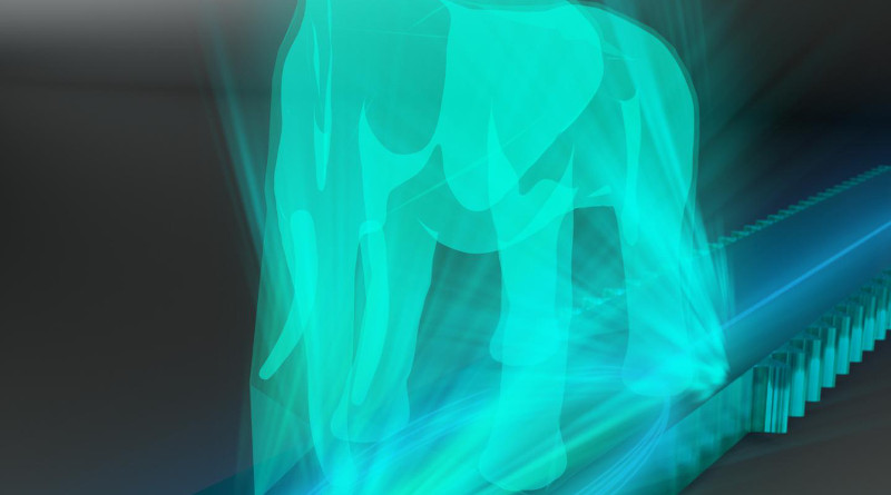 Designer landscape of localized light in the shape of an elephant. Guided light is molded by bouncing back and forth between two mode converters. CREDIT (Image courtesy of Second Bay Studios/Harvard SEAS)