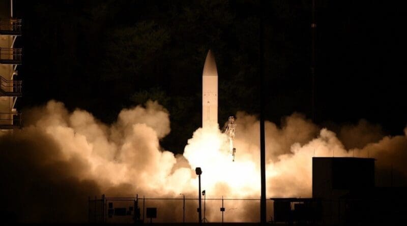 A common hypersonic glide body launches from Pacific Missile Range Facility, Kauai, Hawaii, during a Defense Department flight experiment, March 19, 2020. The Navy and the Army jointly executed the launch of the C-HGB, which flew at hypersonic speed to a designated point of impact. The Missile Defense Agency monitored and gathered tracking data from the experimental flight that will inform its ongoing development of systems designed to defend against adversaries’ hypersonic weapons. Photo Credit: US Navy
