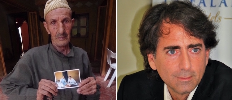 (Left): Omar Himmi Ait Omrar of Toubkal in 2017, holding a picture of himself with the author celebrating Eid al-Adha together in 1994 (photo by Hassan Ait Ouatouch).and (on the right): writer Yossef Ben-Meir (right).