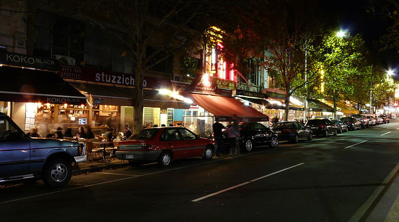 Italian restaurants on Lygon Street, Melbourne, Australia. Photo Credit: chensiyuan, Wikipedia Commons