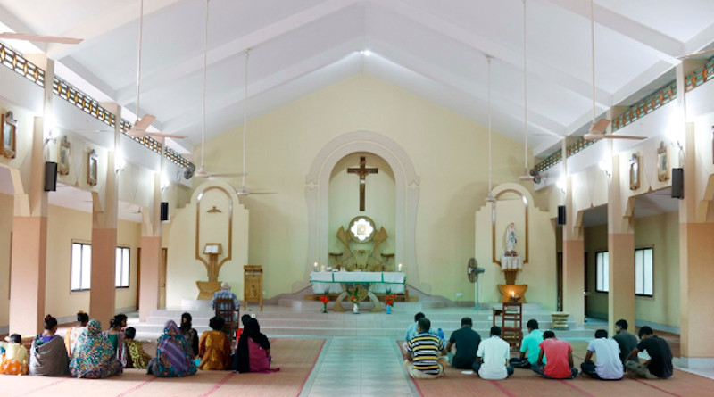 Dalit Catholics pray inside Mary, Queen of the Poor Catholic Church in Chuknagar of Khulna district in Bangladesh. (Photo: Stephan Uttom/UCA News)