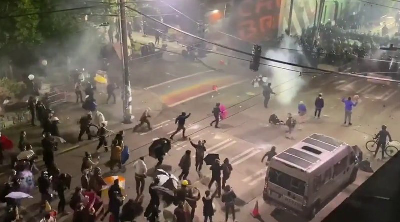 Federal Agents used tear gas against protesters in Portland, Oregon. Photo Credit: Tasnim News Agency