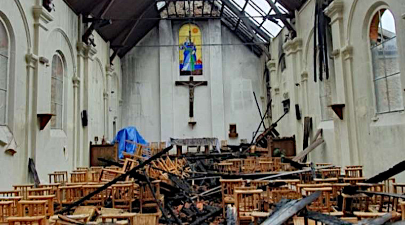 The aftermath of a fire at the Parish of St. Paul in Corbeil-Essonnes, France, July 4, 2020. Credit: OIDACE.