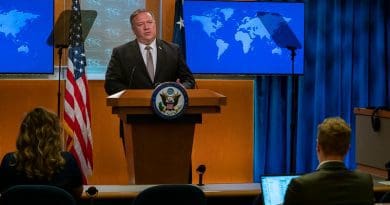U.S. Secretary of State Michael R. Pompeo delivers remarks to the media in the Press Briefing Room, at the Department of State in Washington, D.C., on July 8, 2020. [State Department Photo by Ronny Przysucha / Public Domain]