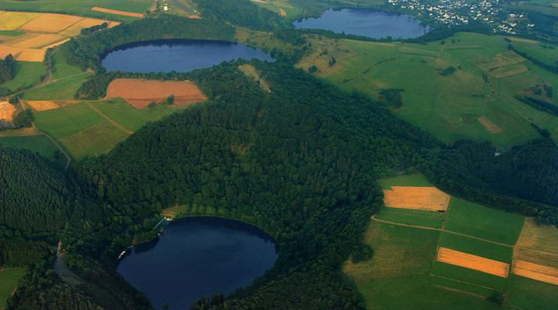 Water-filled maars in Germany's Eifel region. CREDIT: Martin Schildgen/Wikimedia Commons