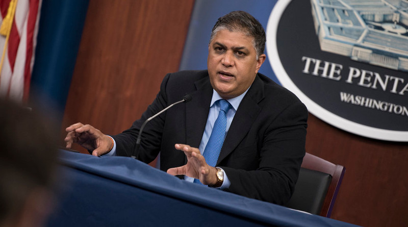 Acting director of the Department of Defense Joint Artificial Intelligence Center, Nand Mulchandani, briefs reporters about the DOD's recent initiatives with artificial intelligence at the Pentagon, Washington, July 8, 2020. Photo Credit: Lisa Ferdinando, DOD